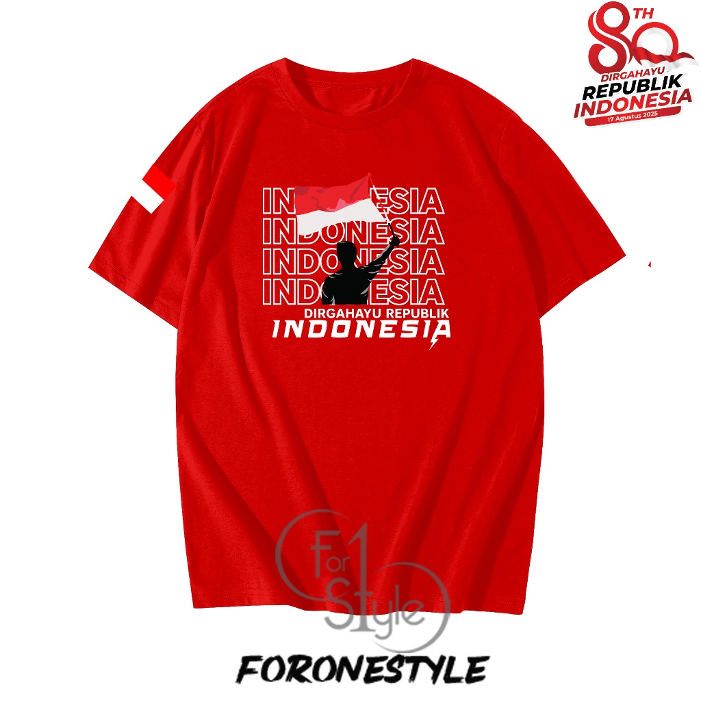 T-SHIRT KAOS INDONESIA MERDEKA - KAOS DIRGAHAYU RI KE 80Th - Baju Agustusan RI Ke 80th
