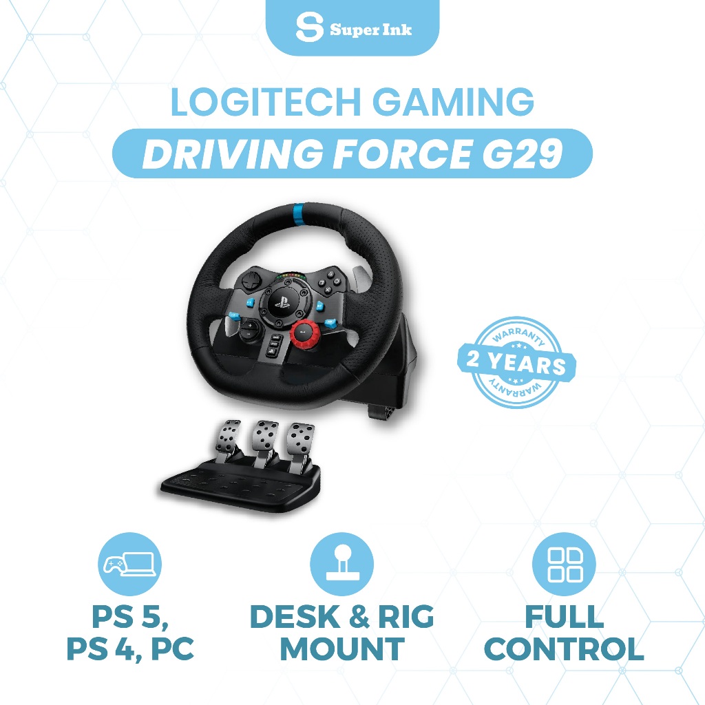 Logitech G29 Driving Force Racing Wheel and Pedal for PC, PS4 and PS5, Kemudi Berputar 900 Derajat