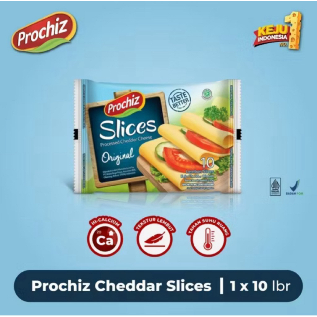 

Prochiz Cheddar Slices 10 Lembar – Keju Lembut Siap Santap!