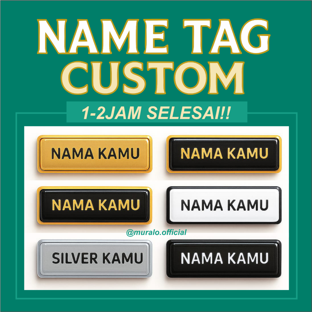 

[EXPRESS] Name Tag Papan Nama Dada Nametage Custom Bebas Peniti Magnet Paku Jarum Giwang Akrilik Seng Aluminium