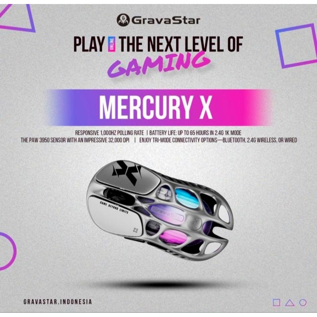 GravaStar Mercury X Wireless Gaming Mouse Interstellar Silver