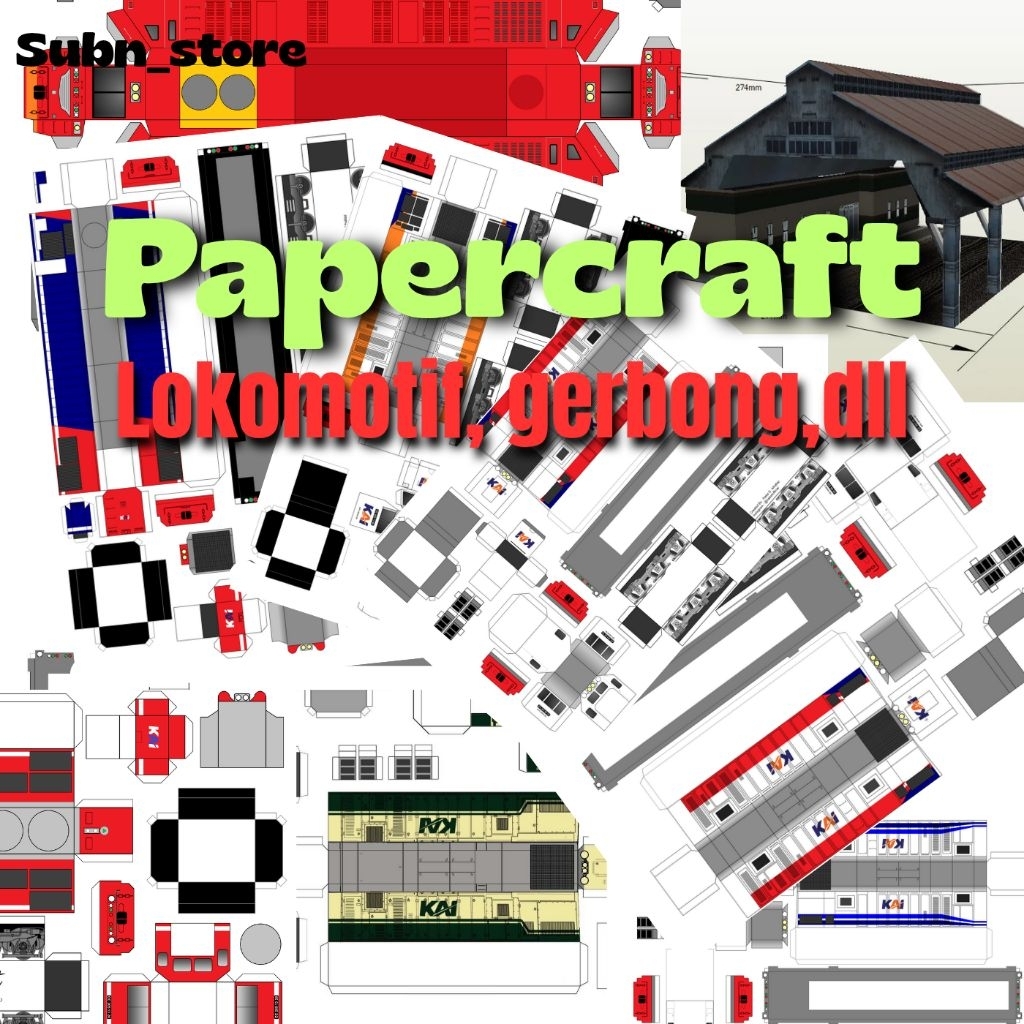 Pola papercraft lokomotive dan gerbong kereta api indonesia (KAI) High Quality Resolution banyak pil