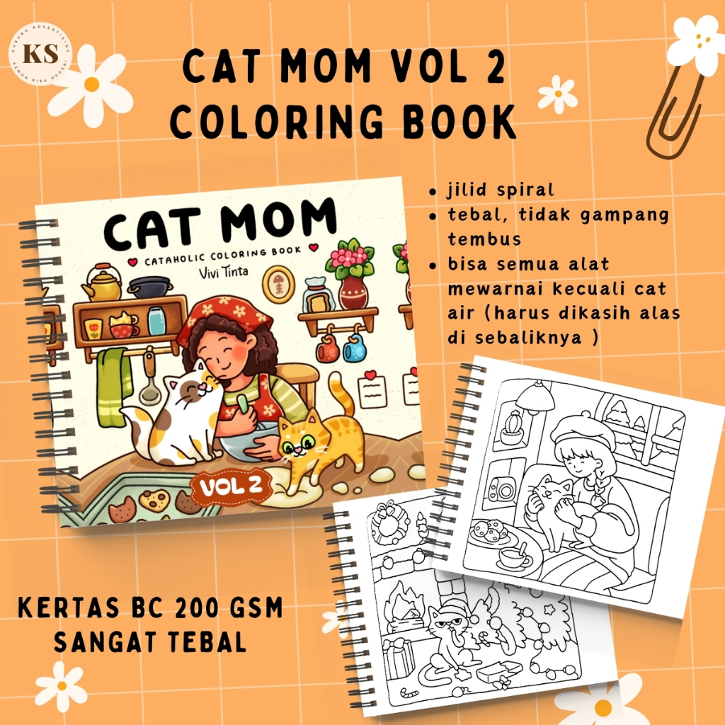 

CAT MOM VOL 2 Coloring Book for Teens & Adults Stress Relief Healing Buku Mewarnai Remaja Dewasa Kertas BC 200 GSM Sangat Tebal