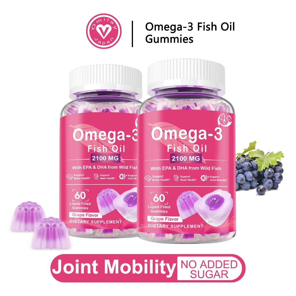Omilay Fish Oil Suplemen Omega 3 Gummy Minyak Ikan Omega 3 Suplemen for Bantu Fokus Daya Ingat