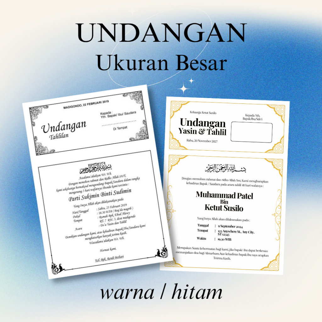 

Undangan Tahlil Custom | Undangan Tahlilan, Kenduri, 40/100/1000 Hari Wafat Yasinan
