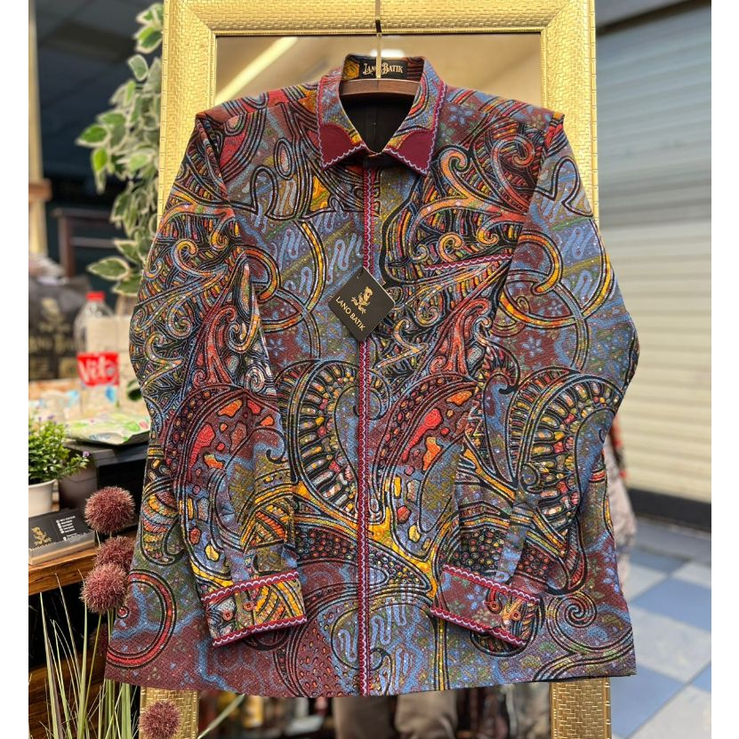 Lano Batik Semi Jas - Kemeja Batik Smock Semi Jas - Mural - Batik Dobby - Baju Batik Pria - Kemeja B