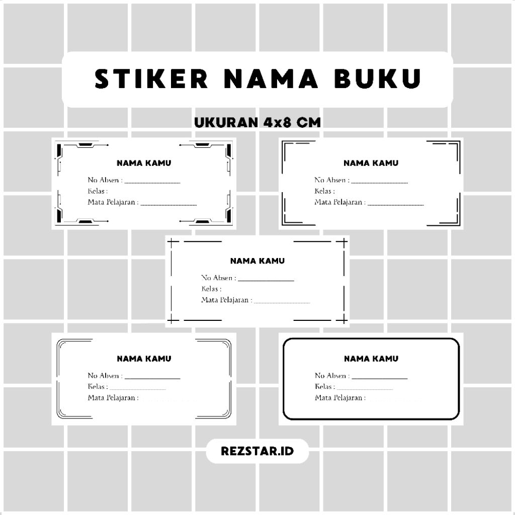 

34pcs Stiker Label Nama Buku Mata Pelajaran Hitam Putih