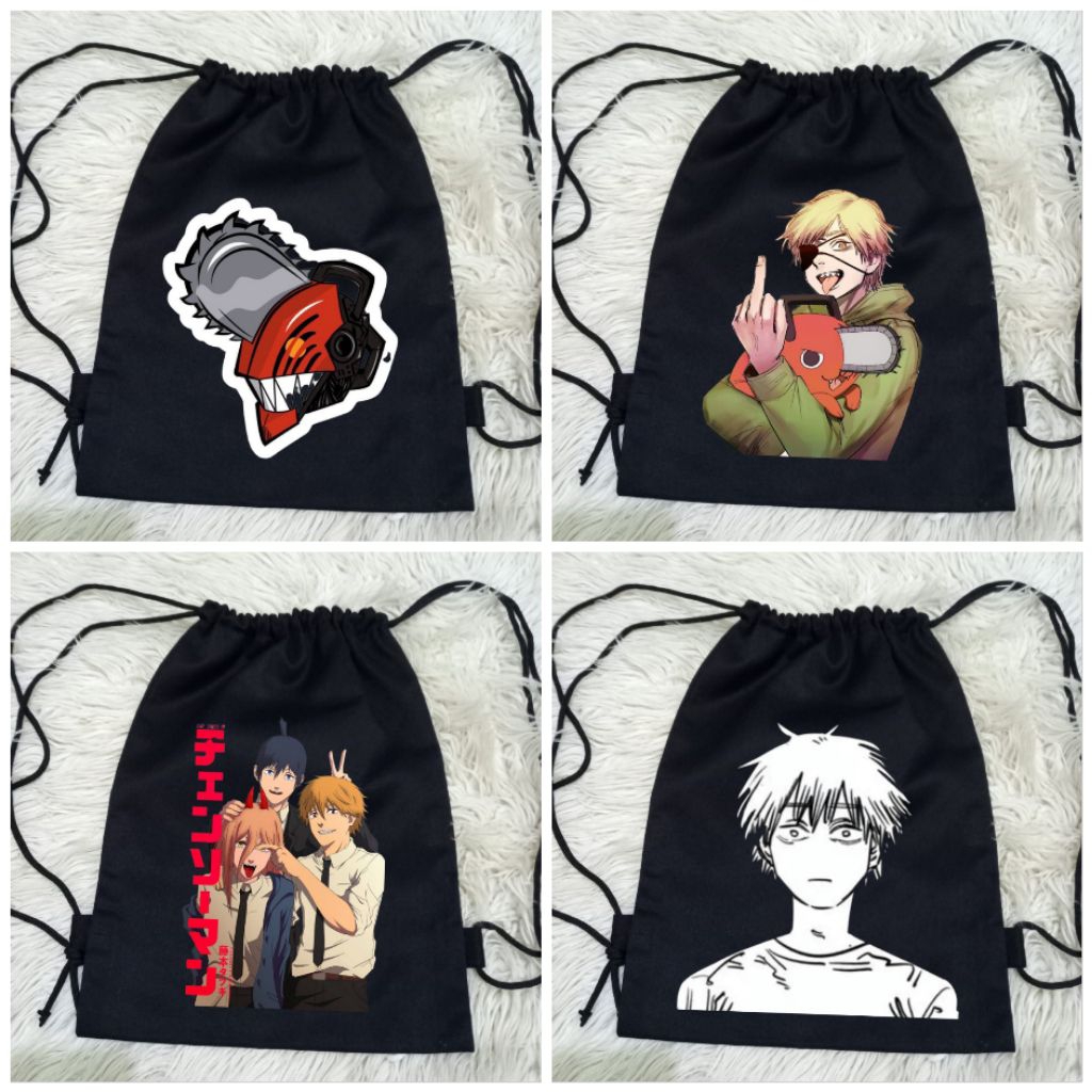 Tas serut chainsaw man/String bag/Tas serut kanvas premium/Tas sekolah/Tas olahraga/Tas punggung/Tas
