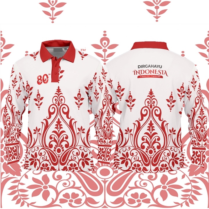 kaos polo pria baju HUT RI batik merah putih Fullprinting 3D terbaru 2025