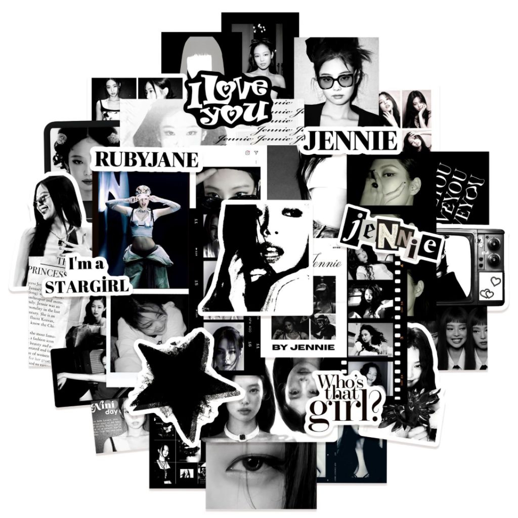 [50 pcs] DECO STICKER | STICKER DIY | JURNAL AESTHETIC [DS-27] JENNIE BLACKPINK hitam putih blackpin