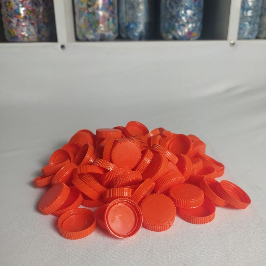 Tutup Botol Plastik Bekas Cleo Ukuran Kecil Warna Orange Isi 100pcs