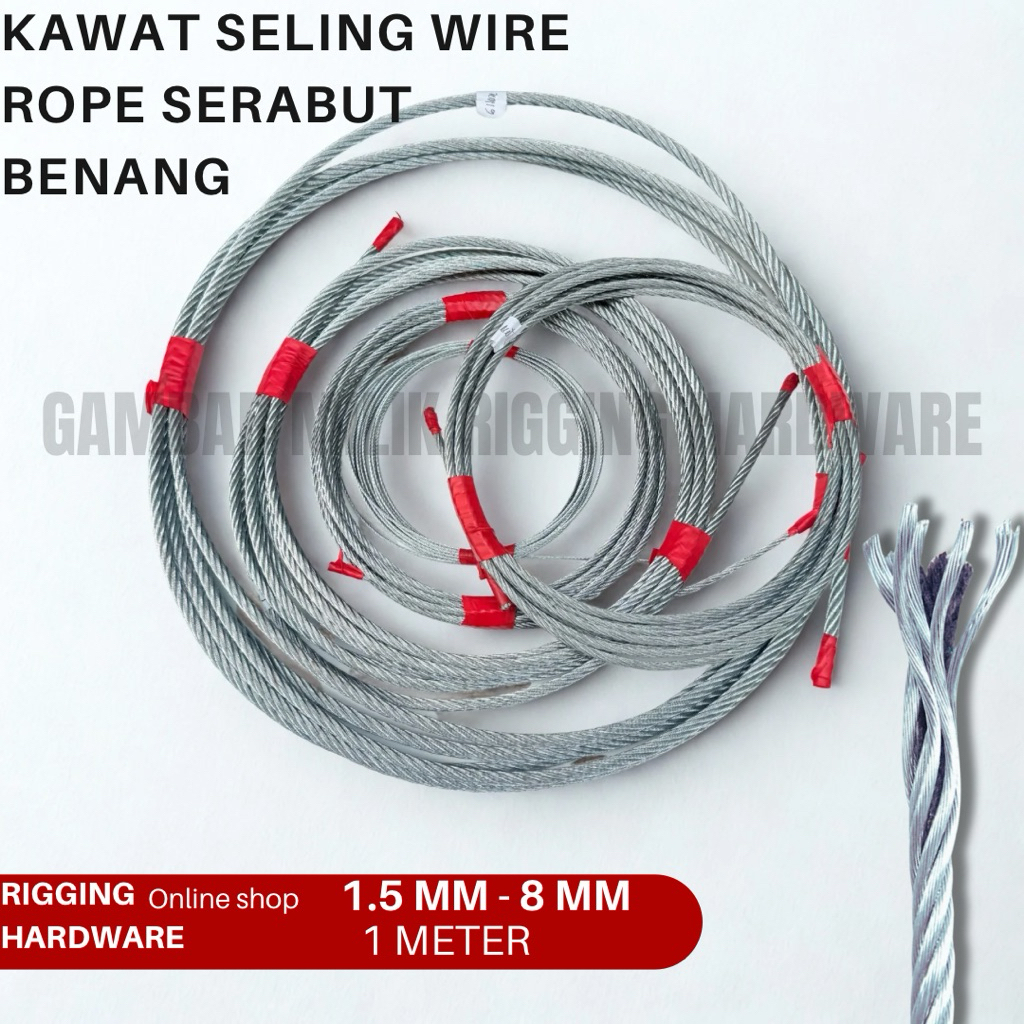 Kawat seling dengan serat benang 1.5 mm - 8 mm bahan wire rope galvanis