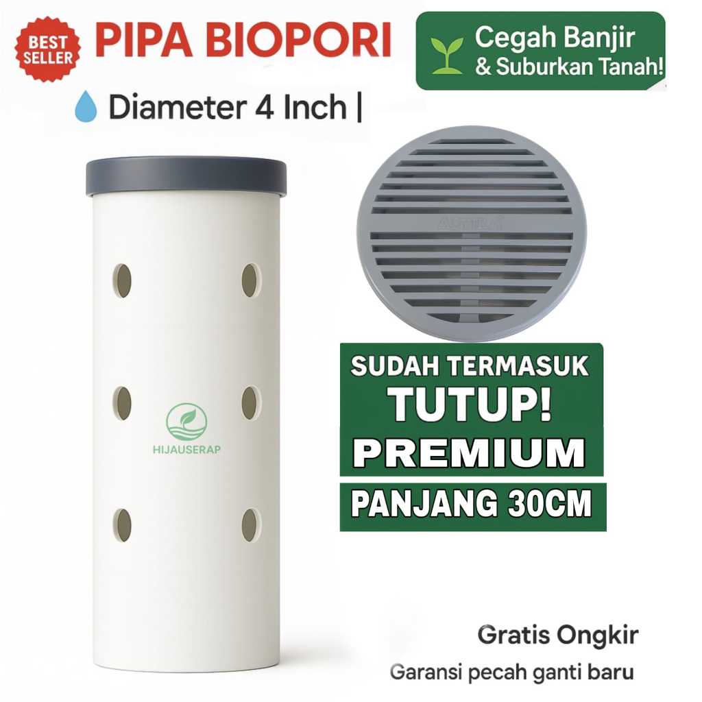 Pipa PVC + Tutup Biopori 4 Inch 30cm / Tutup Biopori