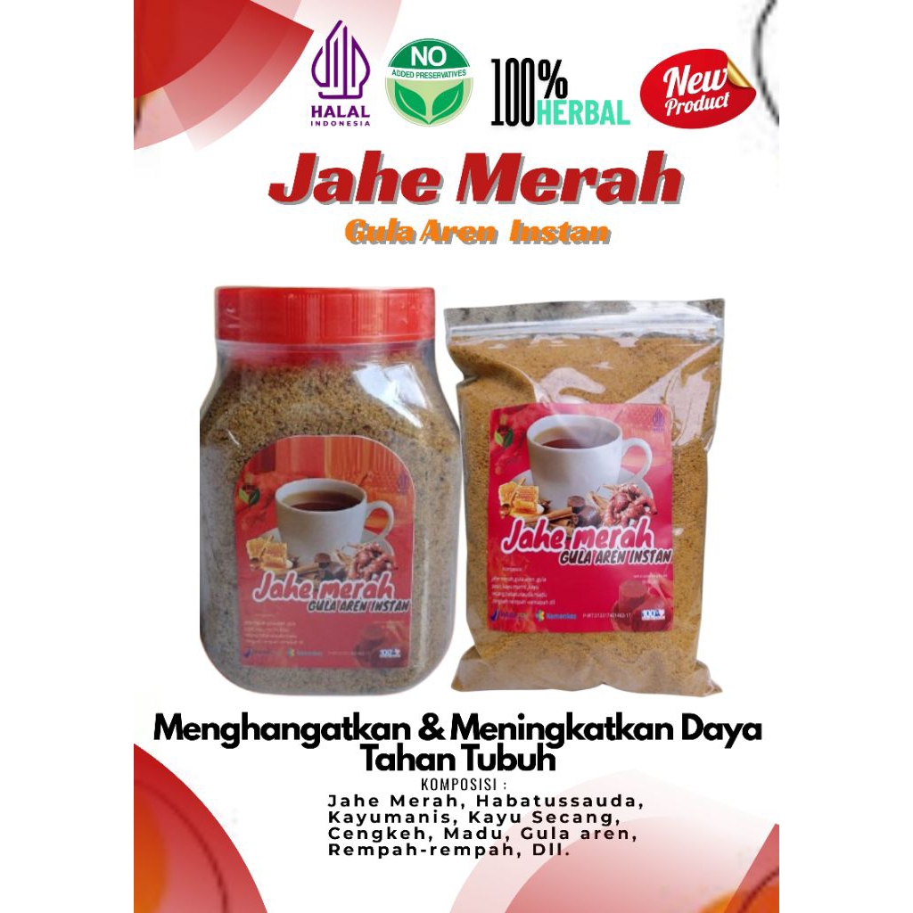 

100% Original, Jahe merah gula aren Instan Plus habbatussauda 500gr