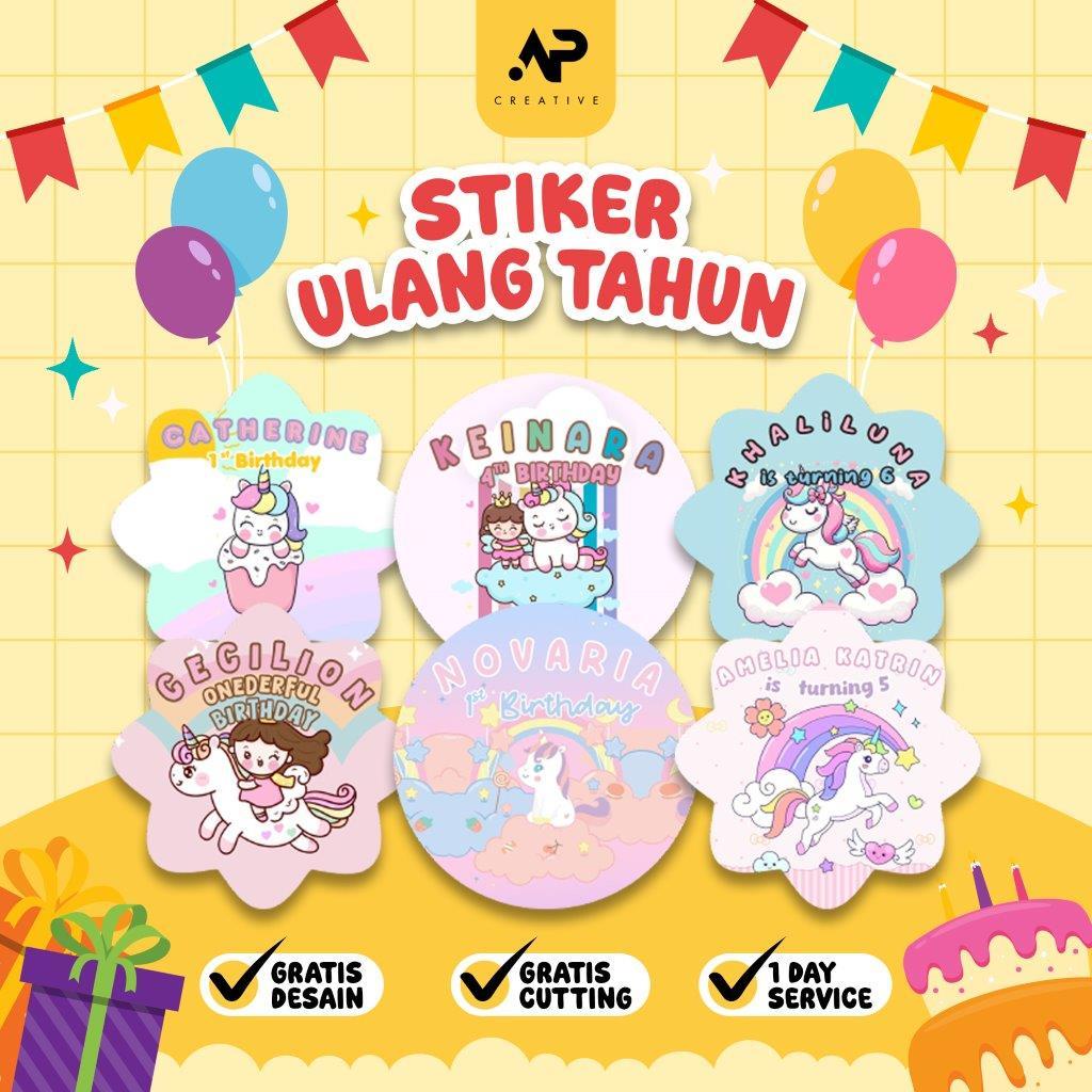 

Stiker Ulang Tahun UNICORN EDITION | Stiker Label Ulang Tahun Anak CUSTOM NAMA | Stiker Ultah Anak | Print Sticker Happy Birthday Free Design | Stiker Souvenir Ulang Tahun Anak Free Design