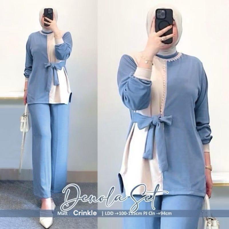 Crinkle airflow Denola set renda LD 110 // setelan polos // one set kombinasi // set wanita // one s