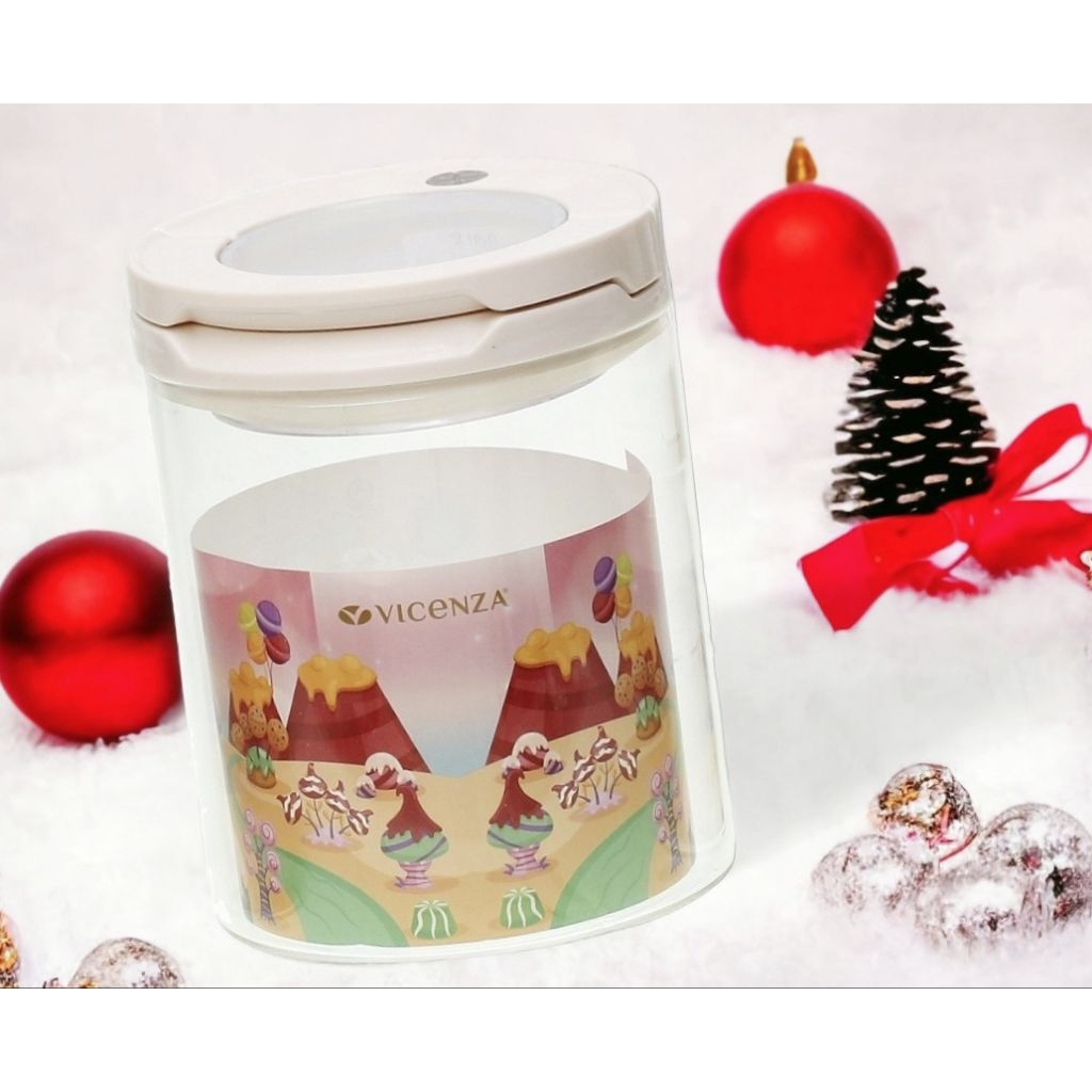Toples Kaca VICENZA GB432 PUTIH, tinggi 14,3 cm, vol 1050 ml, diameter 11 cm, bentuk candy jar Vicen
