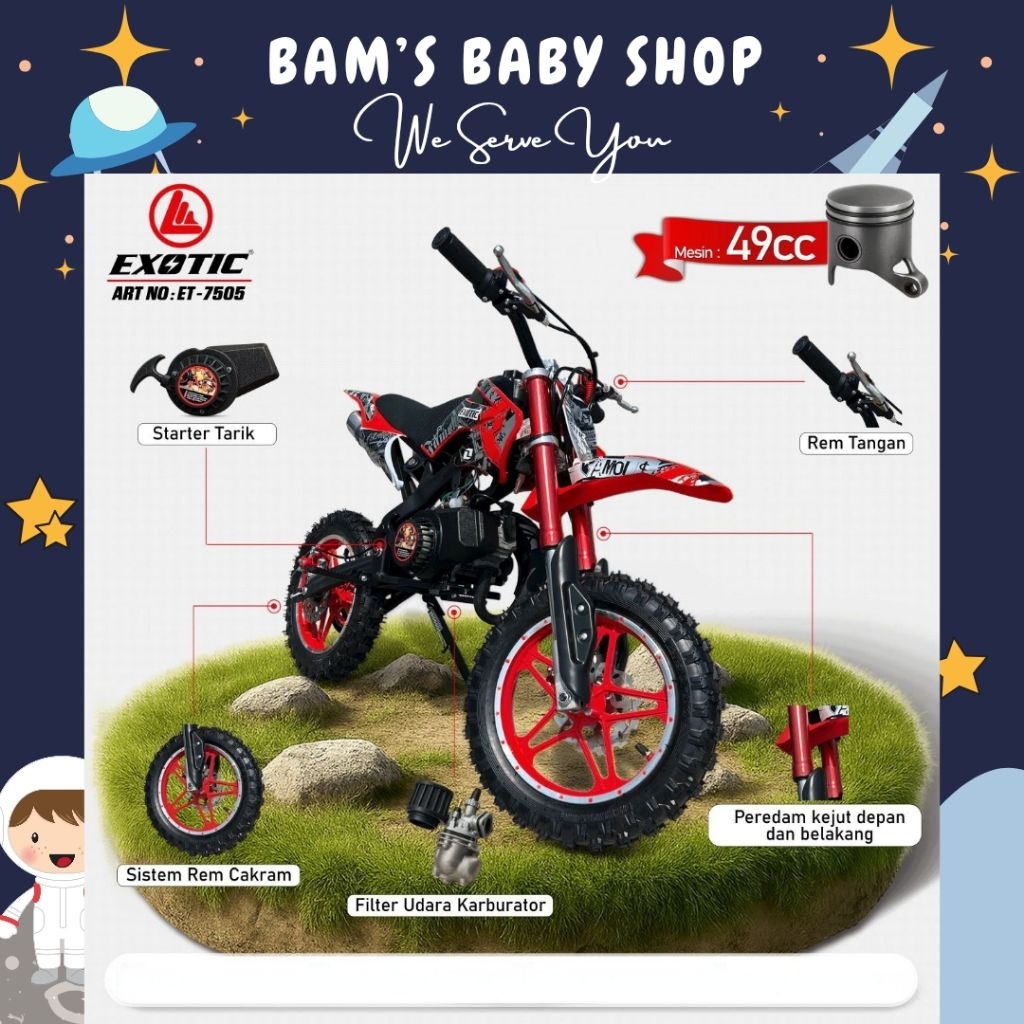 [FREE BUBBLEWRAP] BAMS MOTOR TRAIL EXOTIC ET 7505 MOTOR MINI ANAK MAINAN MOTOR TRAIL ANAK DENGAN MES