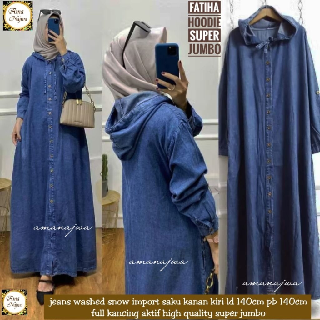 FATIHA SUPERJUMBO LD 140CM /120CM | GAMIS JEANS JUMBO | BAJU JUMBO | DRESS JUMBO | IRISHAM JUMBO