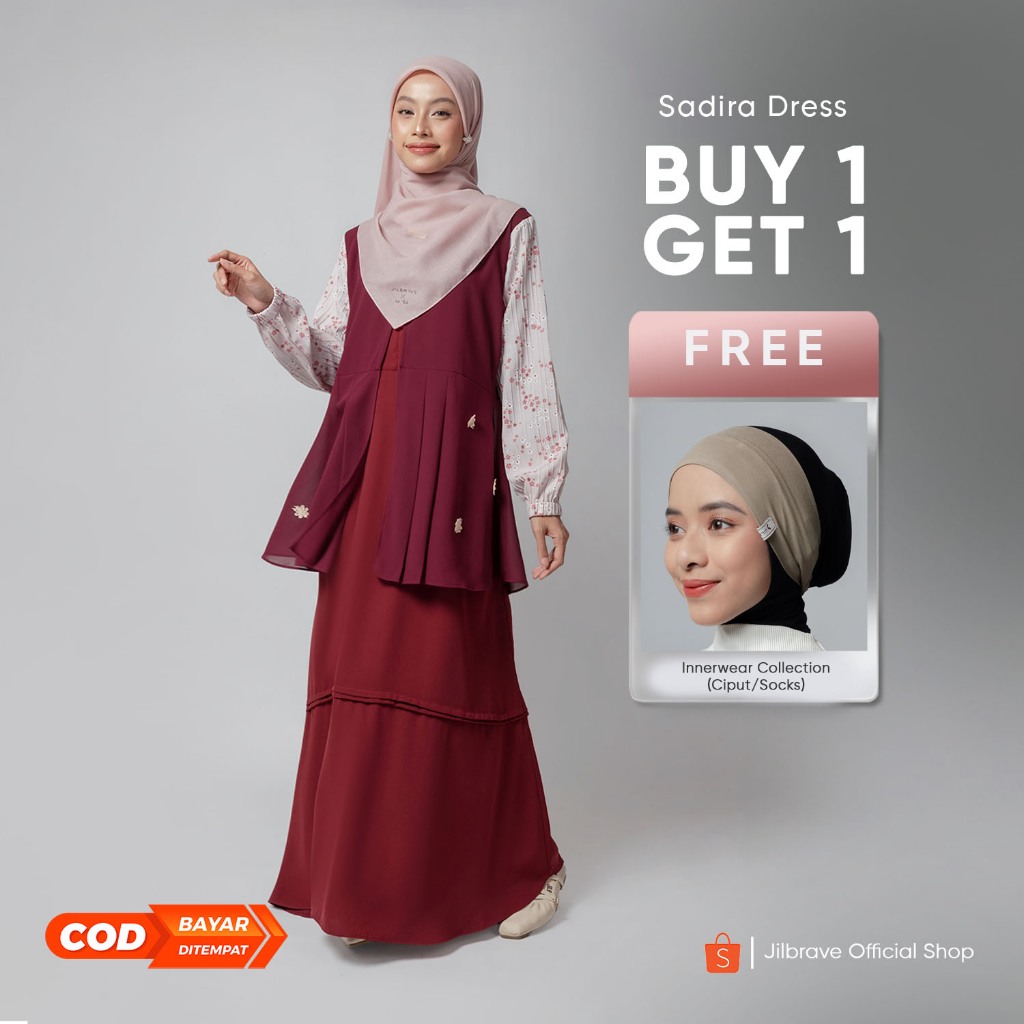 [BUY 300K GET 1 FREE PRODUCT] Jilbrave Sadira Dress Gamis Kondangan Feminine Elegant Motif Bunga