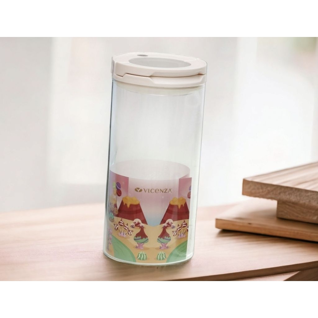 Toples Kaca VICENZA GB434 PUTIH, tinggi 23,5 cm, vol 1800 ml, diameter 11 cm, bentuk candy jar Vicen