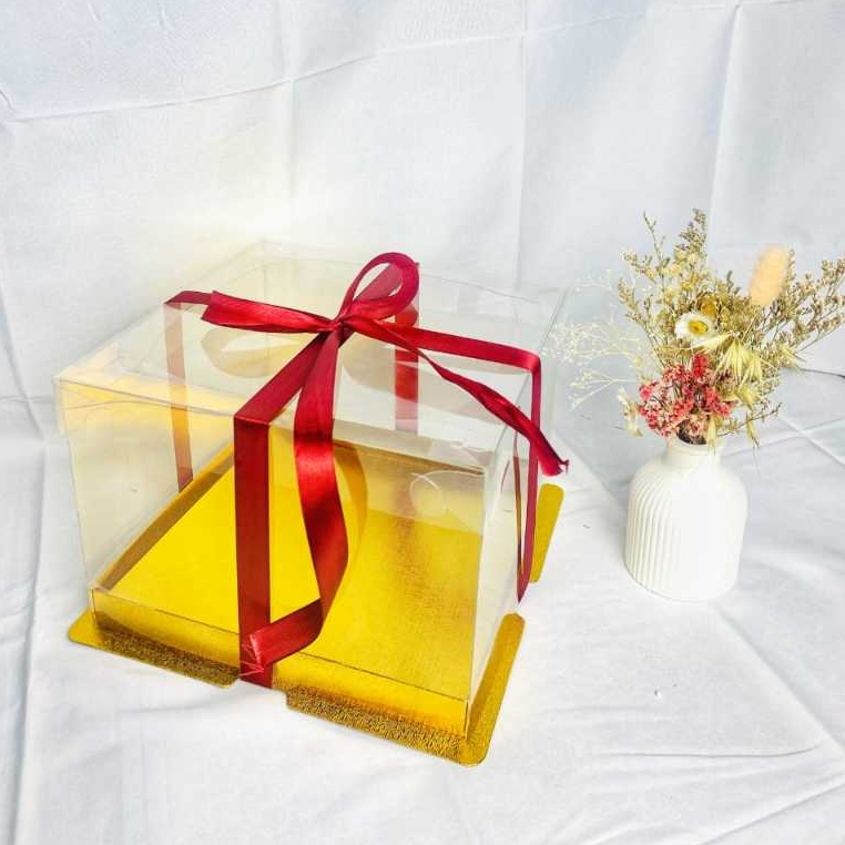 

Kotak Kue Box Mika Cake Box 22X22cm Box Puding Mika Transparan PET Kotak Cupcake Toples Tutup Mika