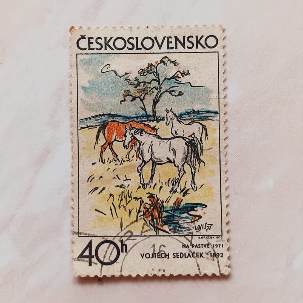

(AD) Perangko Cekoslowakia 1972 Czech and Slovak graphic - Pasture, by Vojtěch Sedláček (1971) 40 haléř Used