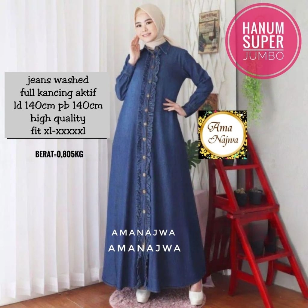 GAMIS JEANS JUMBO LD 140CM | HANUM SUPERJUMBO | PAKAIAN WANITA JUMBO | BAJU WANITA JUMBO