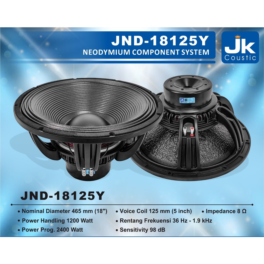 Speaker Neo 18 inch Jk Coustic JND-18125Y komponen neodynium 18 inci
