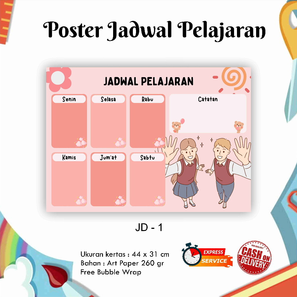 

Poster jadwal mata pelajaran / Weekly Planner / School Timetable