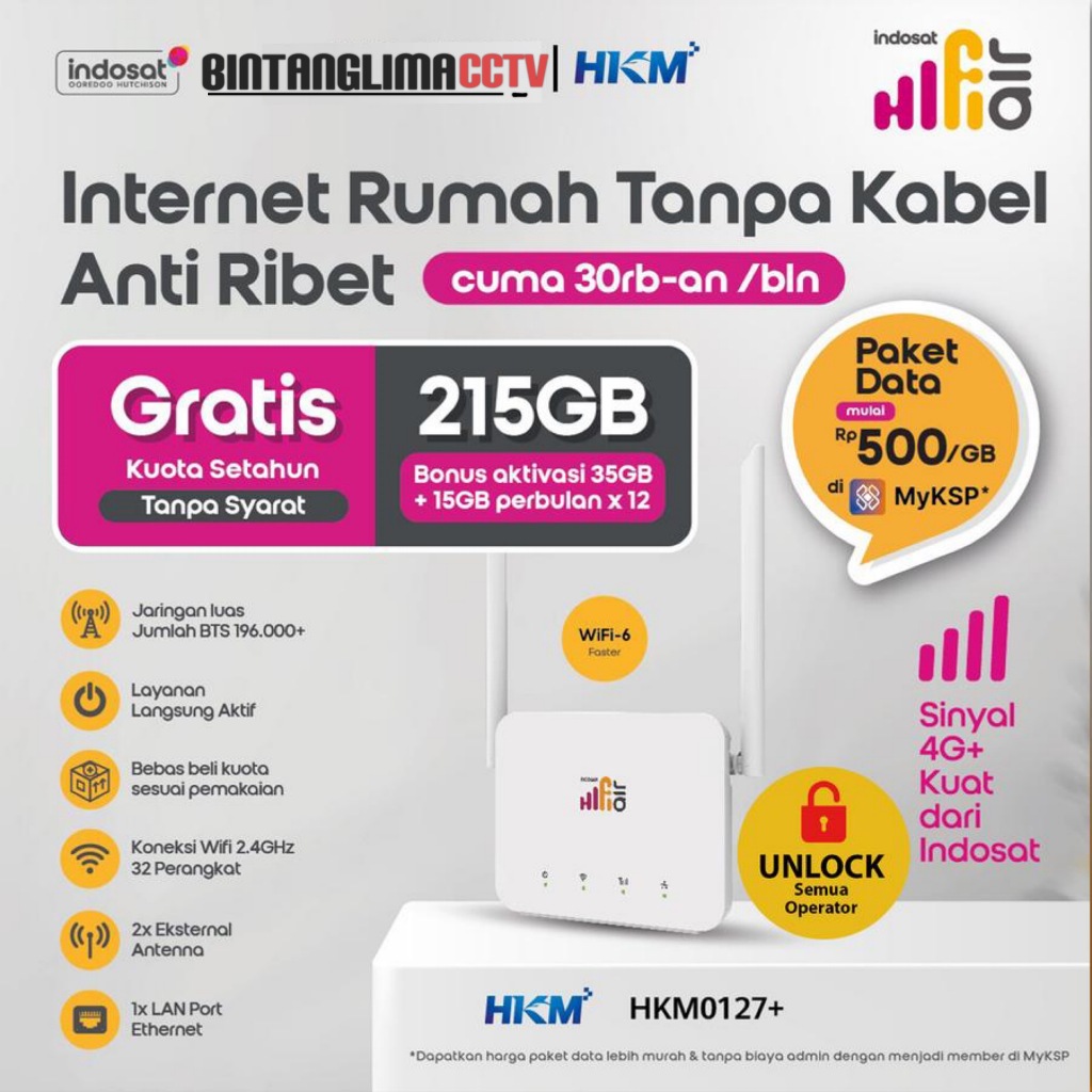 HKM0127+ Hifi Air Indosat Modem WiFi Wireless Router 4G CPE LTE Free Kuota 215GB