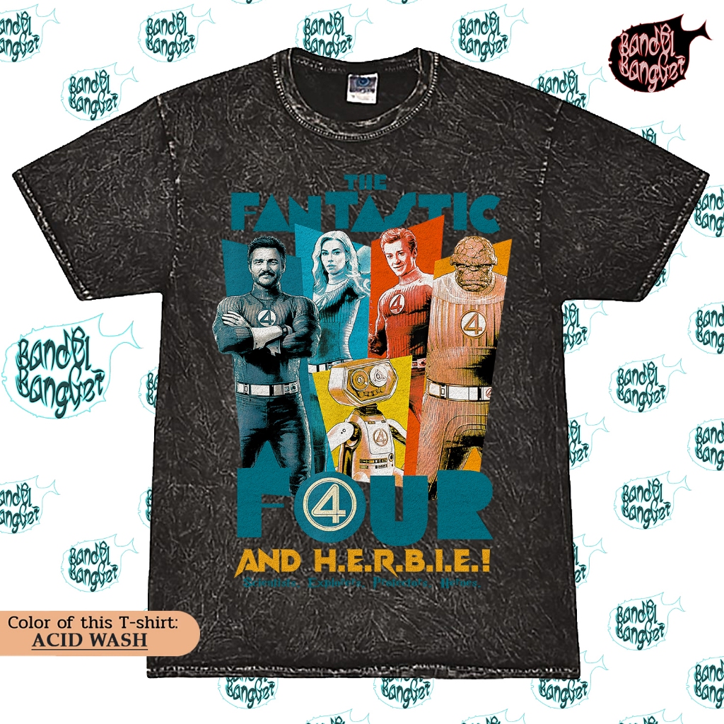 Kaos Fantastic Four and HERBIE Movie Acid Wash Oversized T Shirt
