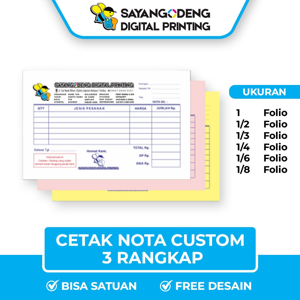 

BISA SATUAN Cetak Nota Bon Faktur Surat Jalan Kwitansi CUSTOM 3ply rangkap