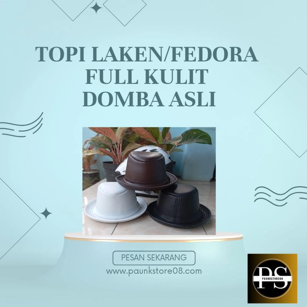 Topi fedora kulit asli domba/topi full kulit asli/topi laken kulit /topi laken pria/topi dewasa/topi