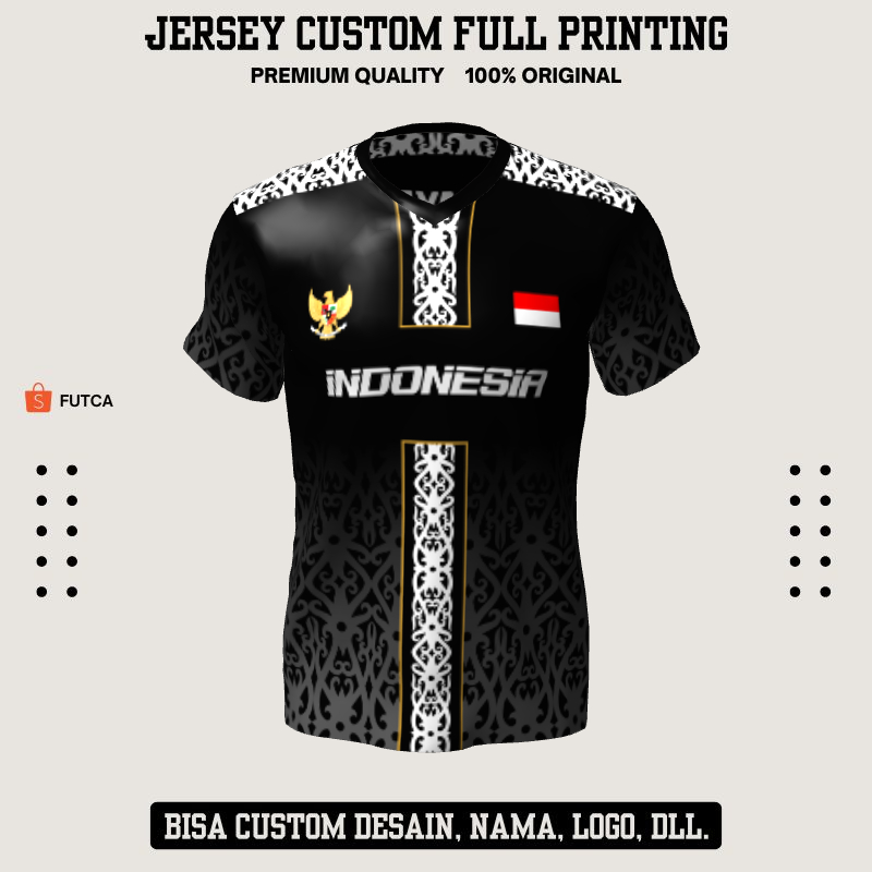 Kaos Jersey Futsal Hitam Motif Batik 189 - Jersey Olahraga Custom Full Printing
