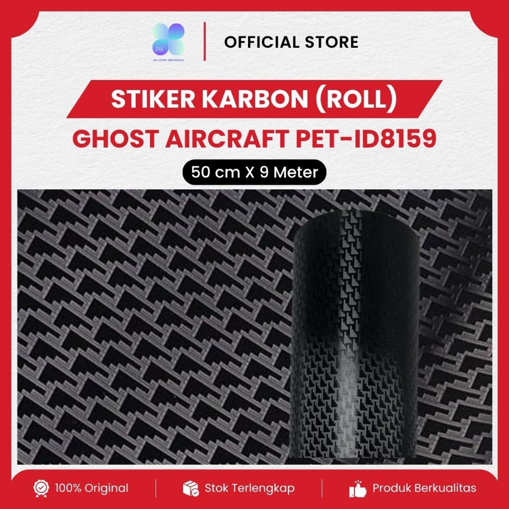 Fanchi Karbon Ghost Aircraft PET Roll ID8159 Hitam Skotlet Motif Decal Motor Premium 9 Meter