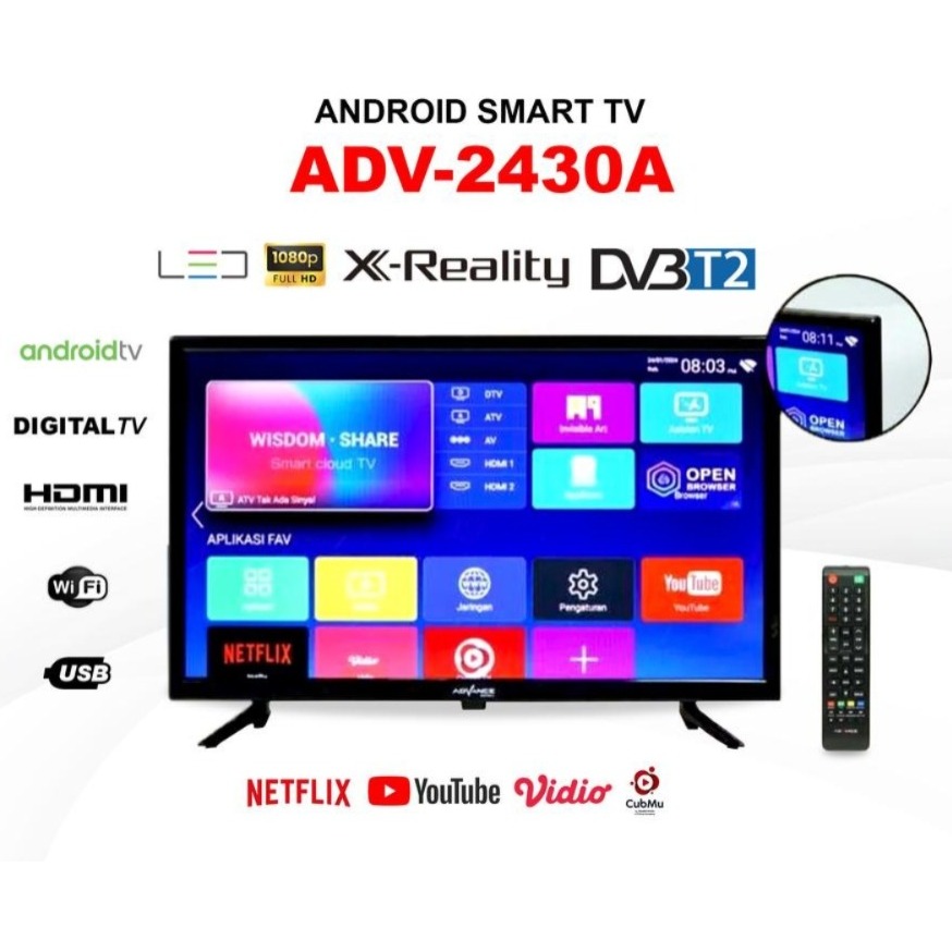 ADVANCE 24 Inch ADV-2430A Smart Android TV Hard Panel / IPS layar