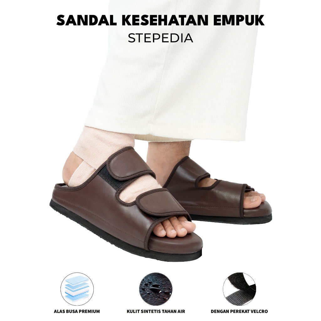 Stepedia Rumi Sandal Diabetes Unisex | Kesehatan, Kulit Sintetis Anti Air, Sol Empuk, Velcro Adjusta