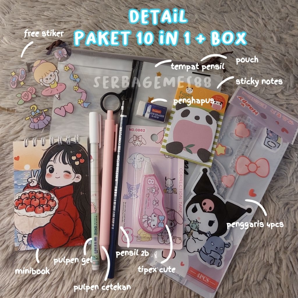 

DISKON SERBAGEMES88 - SET ALAT TULIS 10 IN 1 LENGKAP / STATIONERY SEKOLAH UNTUK SOUVENIR HADIAH /