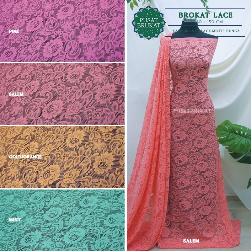 KAIN BRUKAT LACE COCOK UNTUK KEBAYA DRESS / BROKAT MALIKA MOTIF BUNGA - NAOMI [Harga per 0,5 meter]