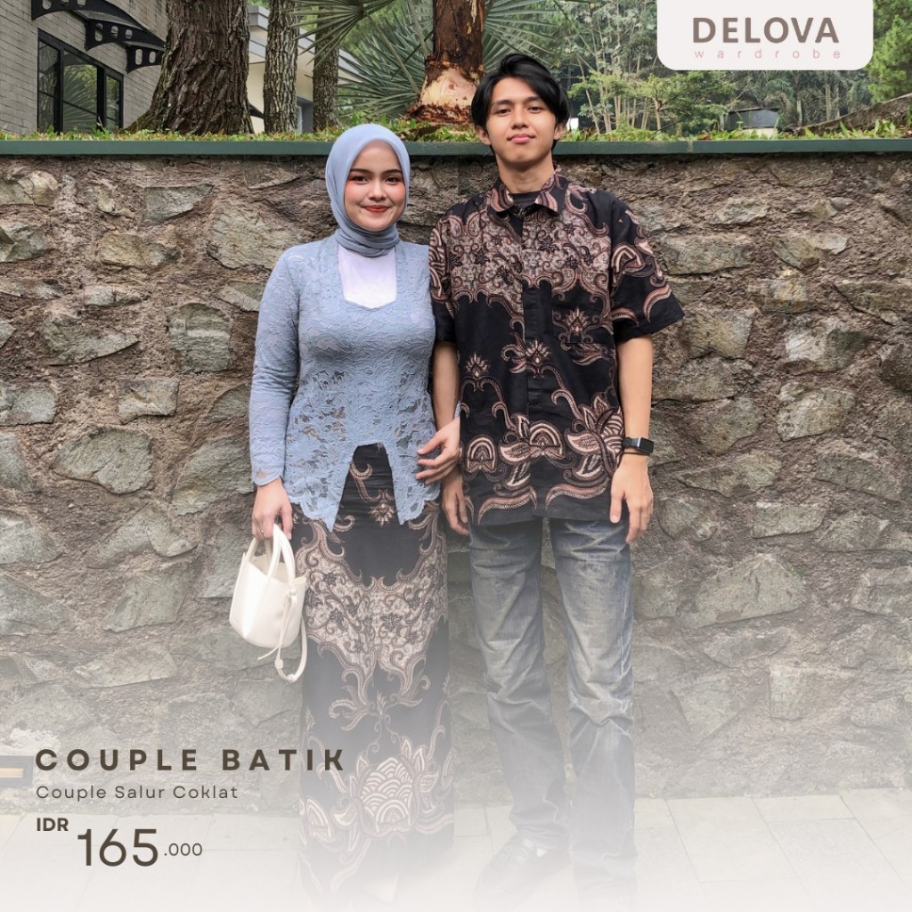 Delova Wardrobe - SET BATIK COUPLE Modern Premium Kemeja  Lengan Panjang Pria Panjang Atasan Couple Terbaru Oneset Rok Lilit Obi Batik Bawahan Kebaya Sarimbit Couple Pasangan Kondangan