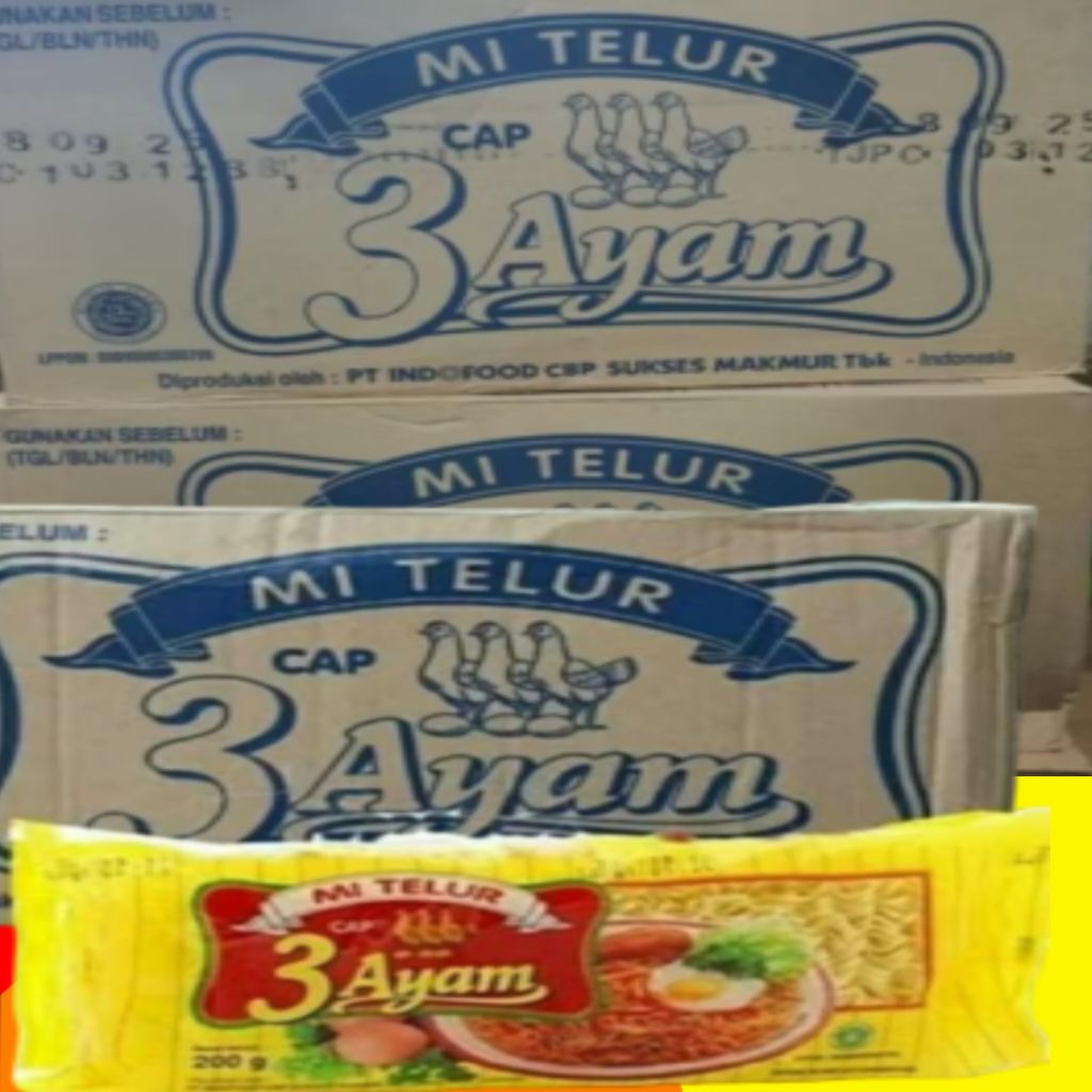 

Mie telor Cap 3 Ayam 200gr per dus karton isi 20