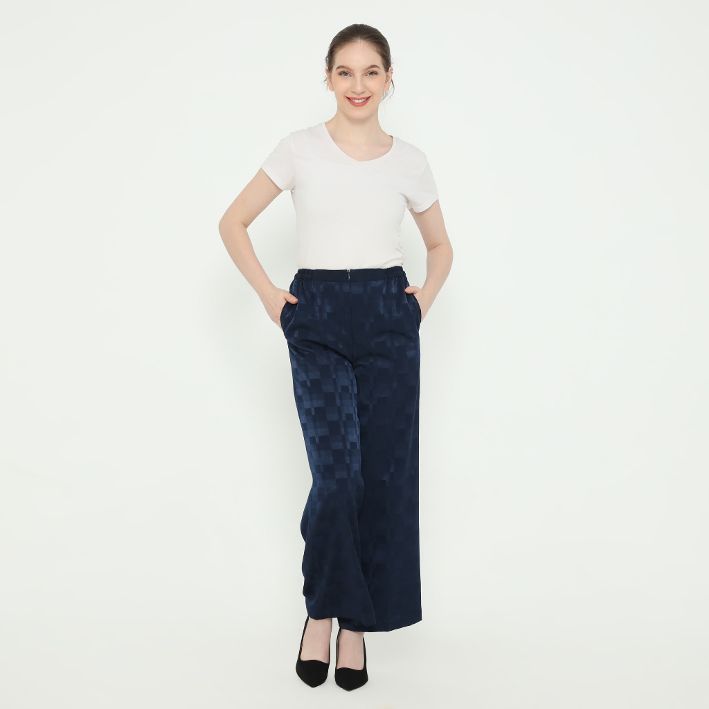 Lyne Halim Celana Tuxedo Karet Pinggang, Navy 8389