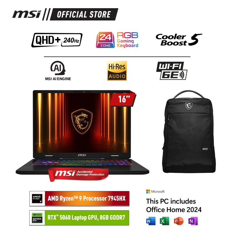 MSI Crosshair A16 HX D7WFKG Ryzen 9 7945HX 512GB 16GB RTX 5060 8GB 16" QHD+ W11+OHS24