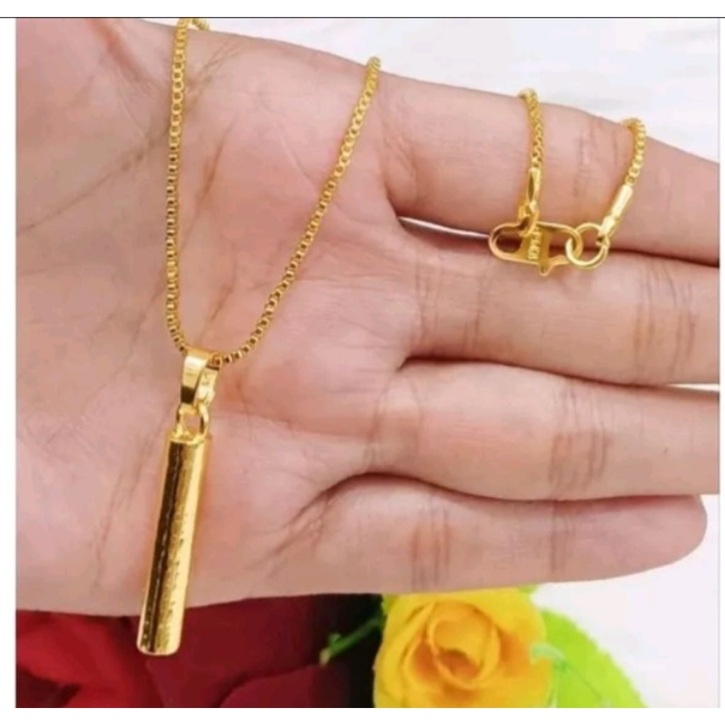 kalung cantik liontin model kerang bambu asli titanium berlapis emas 24k anti karat