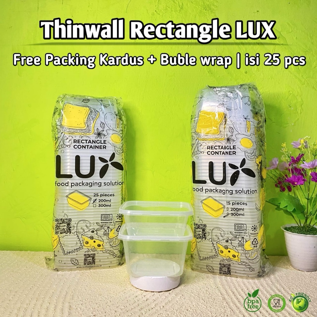 [25pcs] Thinwall Rectangle 200ml - 300ml Bening Transparan| Thinwall Persegi panjang Lux