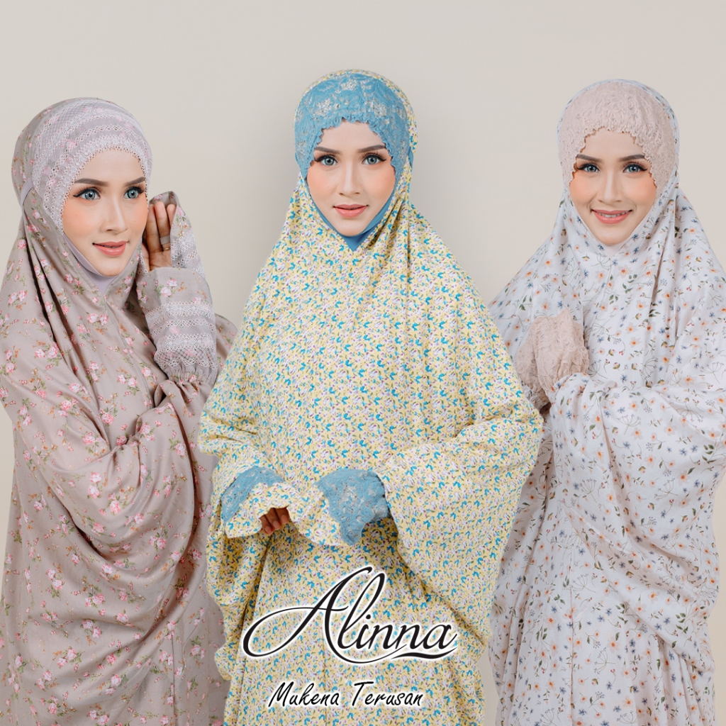 Mukena Alinna Terusan Lajur Premium Silky Cotton Paris Motif