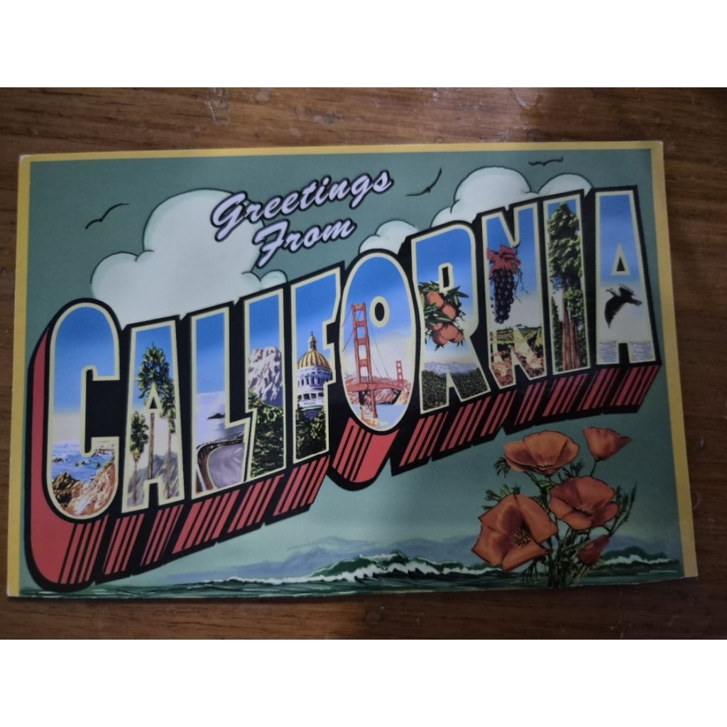 

kartu pos greetings from.california postcard