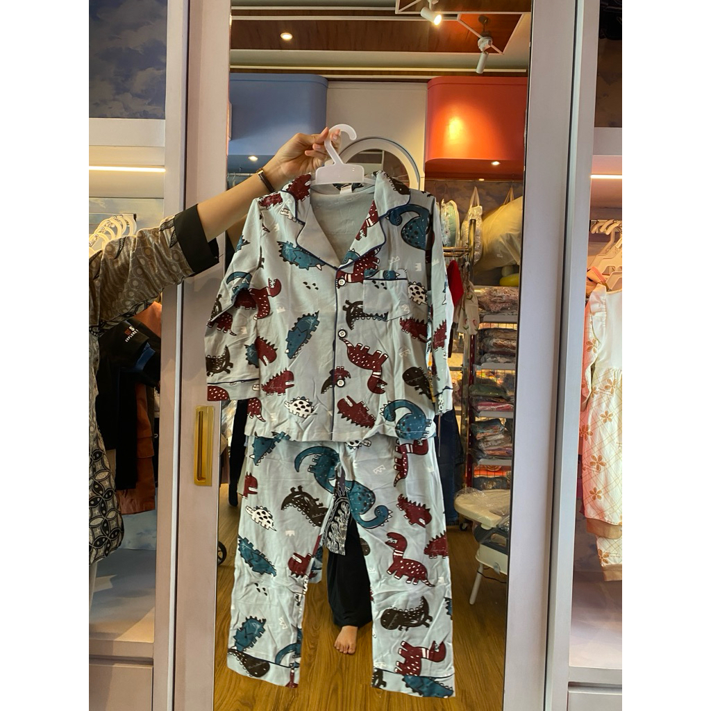 BABYSHOPALIF baju piyama import anak kain lembut dan adem motif dinosaurus