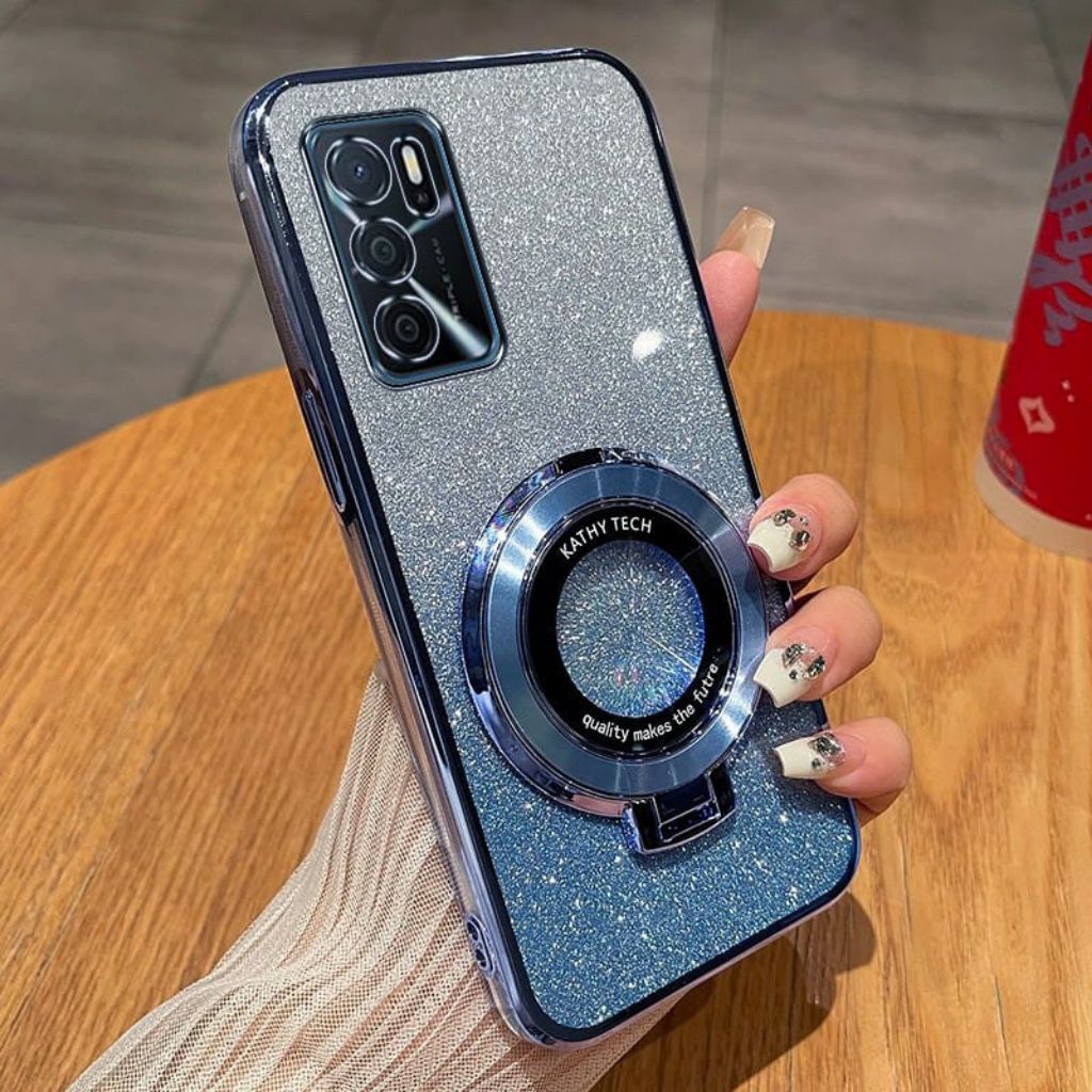 Casing Oppo A16 Soft Case Ring Standing Gliter Mangsafe Terbaru